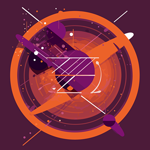 space station warping, planets, 2D, vector, flat art, fedex purple and orange