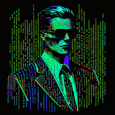 vector, finance bro in a suit, matrix code style, neon colors