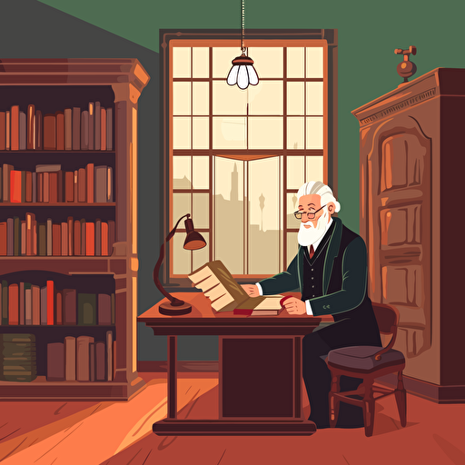 flat vector illustration of an old notary public office with a man signing a contract