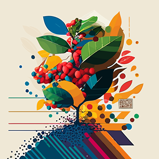 coffee crops illustration, coffee bean, grower, 2d vectors, geometric, colors inspired by Colombia