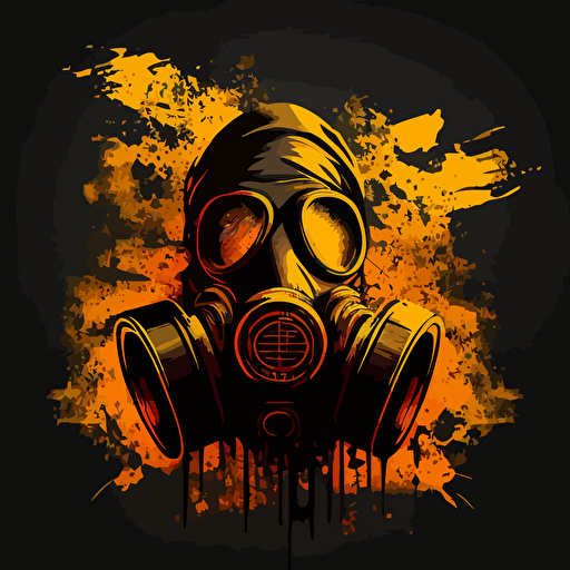 a gas mask with biohazard symbols in the background vector logo style