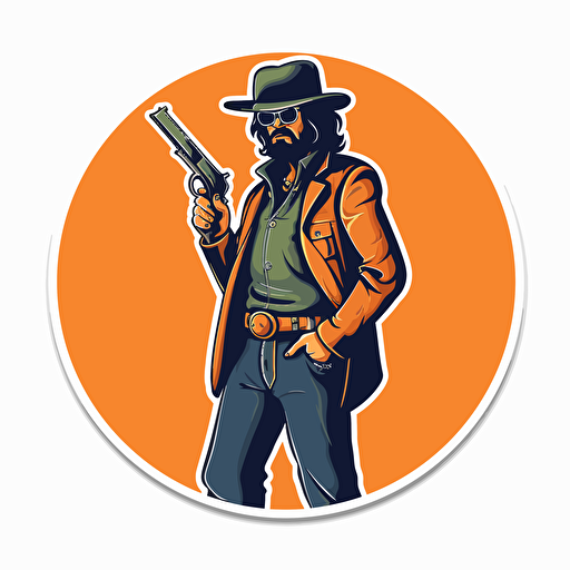 vector round sticker man 70's with revolver stylized