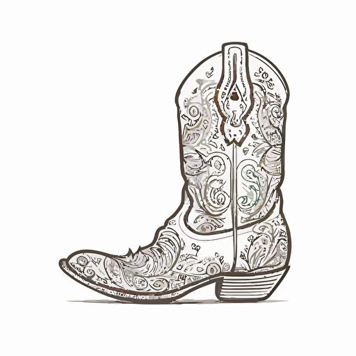 black outline of a cute cowgirl boot in cartoon style drawing on a white background flat vector drawing