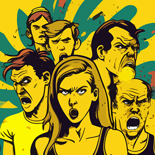 a bunch of angry people who look like bananas, vector, spashed paint background