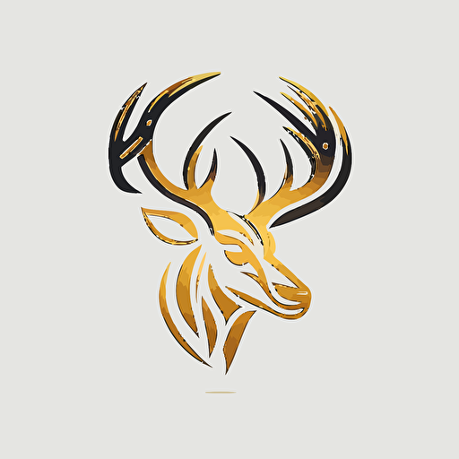 flat vector logo of deer head, golden on white