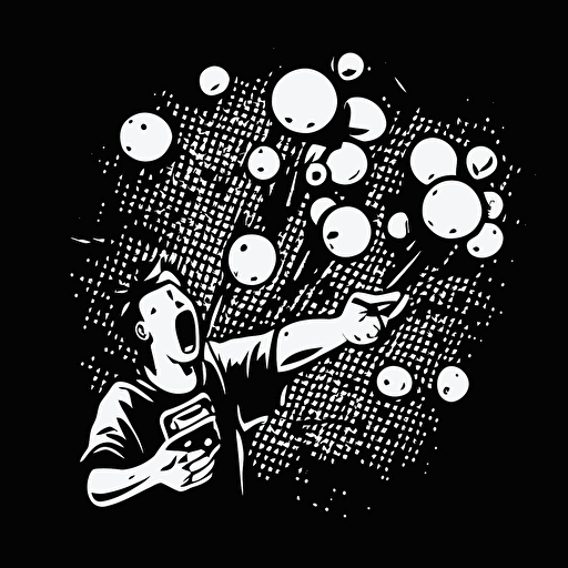 balls in the air, vector icon, call of duty perk, comic book style, black background, black and white, no text