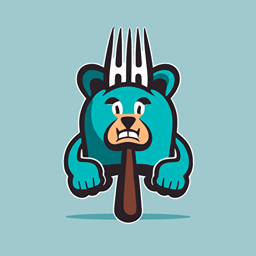 sports team mascot, bear with fork, curious, simple, vector, minimalist