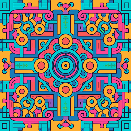 trippy shipibo colorful pattern, 2d vector art, flat colors