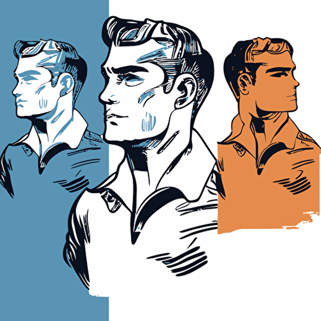 vector illustration line drawing in three colors of fully clothed sailor smirking confidently looking into distance