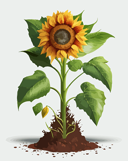 vector design of growing sunflower ,full color, printable