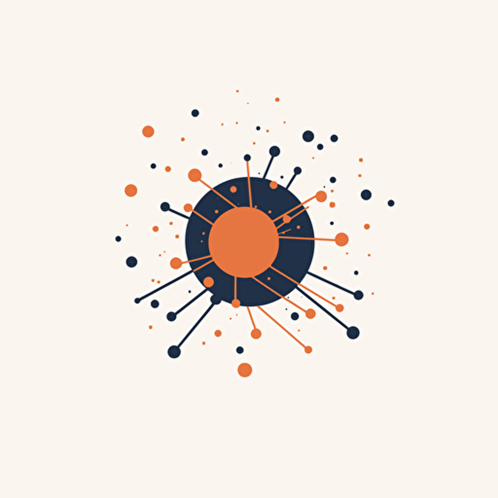 minimalist, simple vector logo of ion particles passing out of a cell wall