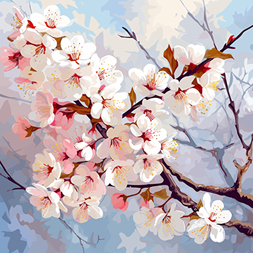 vector art, white japanese cherry blossom, painting