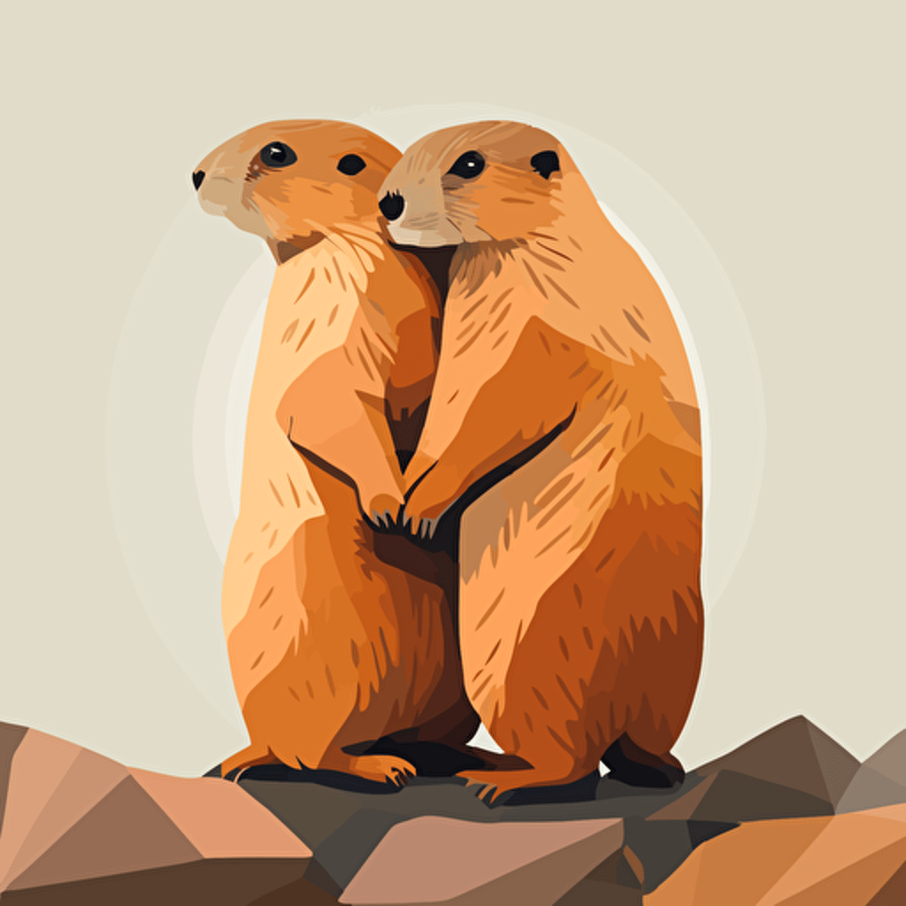 simplistic vector of two marmots on their hind legs hugging each other