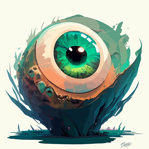giant eyeball by glen keane, 2d vector art, flat colors, comic book style