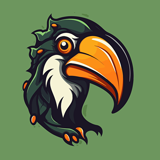 vector logo style,angry tucan mascot ,simple,vector art,sitting on a tree,emblem,sticker