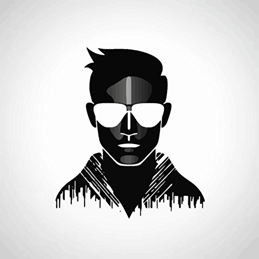 Hacker Logo with pair of optic glasses, vector, flad 2d, black, white background Minimalist