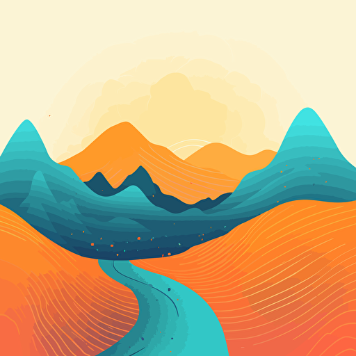 vivid, bright colors, light blue and orange, vector illustration:: mountain with winding trail::
