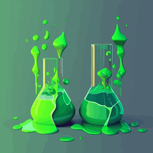 flat vector broken beakers with bright green liquid logo