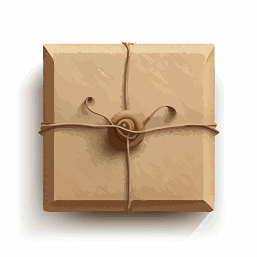 a closed package wrapped in craft paper on white background viewed from the top in vector art style