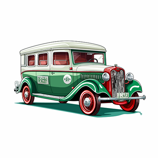 vector drawing red white green delivery car of a german pharmacy