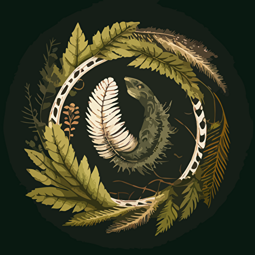 a vector image of a feather and a fern creating a ouroboros shape