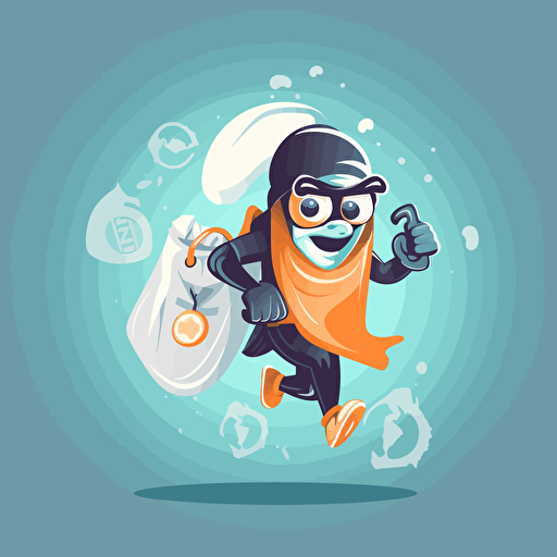 a robber vector who is carrrying a translucent bag of coins with copyright symbol on it