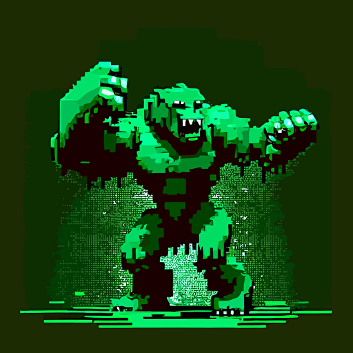 logo, vector, 8 bit, green, grizzly standing up, facing the camera, lashing its claw to the camera