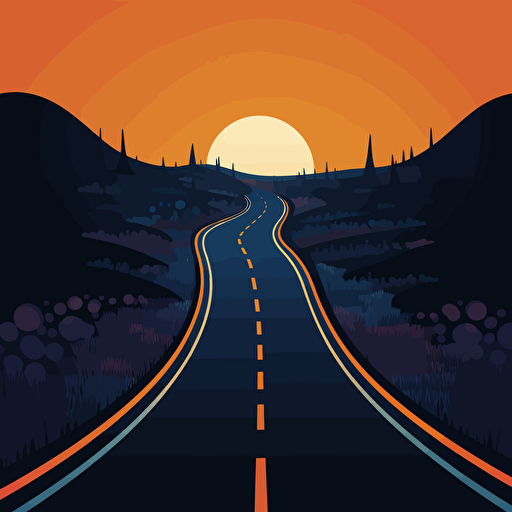 A picture of a road that symbolize future, service, learning, Vector Syle, dark background, blue, white, orange