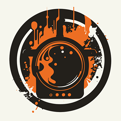 a logo, saucepan on a induction hob, recycle, hot, simple, black and orange, vector