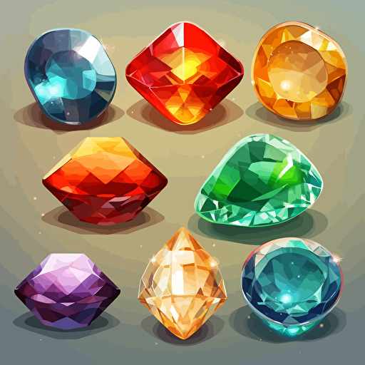 Gems, items, shiny object, high detail, symmetrical, vector, cartoon