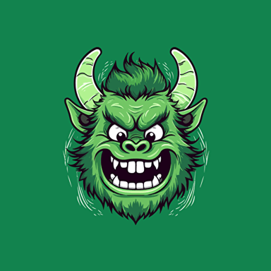 worlds happiest furry green monster, horns, vector art, vector logo, emblem, simple, 2D