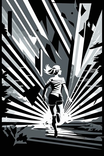 abstract outdoor adventure, grey and white colors, pop art deco illustration, hand vector art, black background,