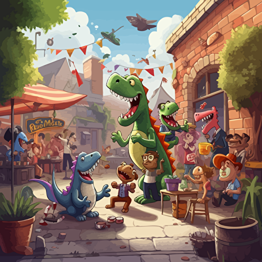 inosaur friends partying outside on a nice day vector 2d creative artistry digital art