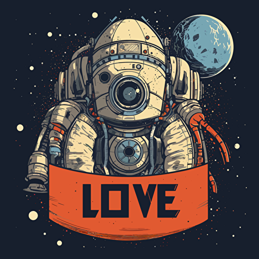 vector art of the word "love" being build in space, star wars style, simple colors, logo.