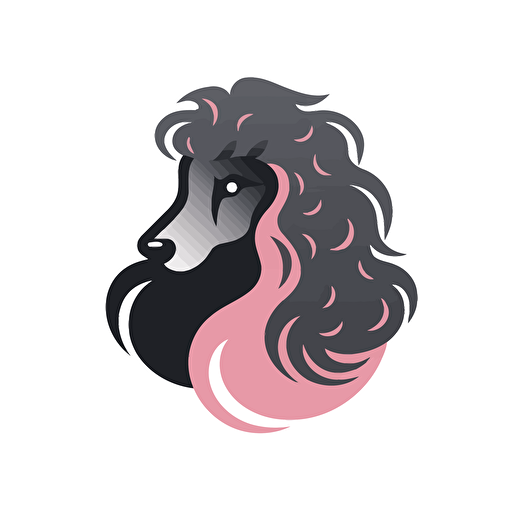 A vector logo of a Poodle for a dog grooming business, simple, memorable, sophisticated, elegant, luxurious, high-end, charming, pink, grey