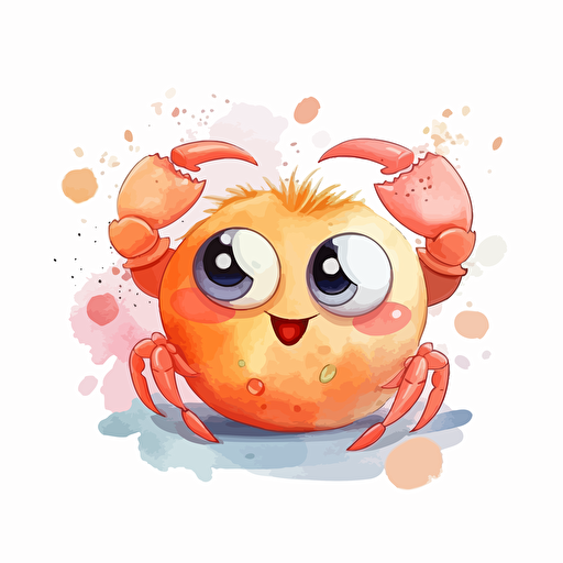 cute crab, detailed, cartoon style, 2d watercolor clipart vector, creative and imaginative, floral, hd, white background