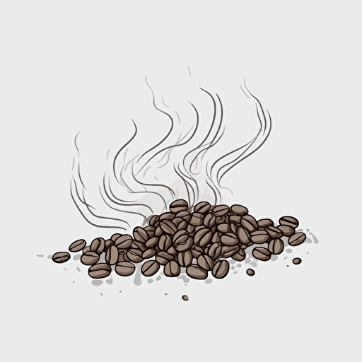 steaming coffee beans, white background, line drawing illustration, vector, simple, minimalist