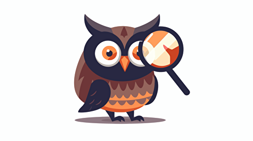 simplified flat art vector image of owl with magnifying glass on white background