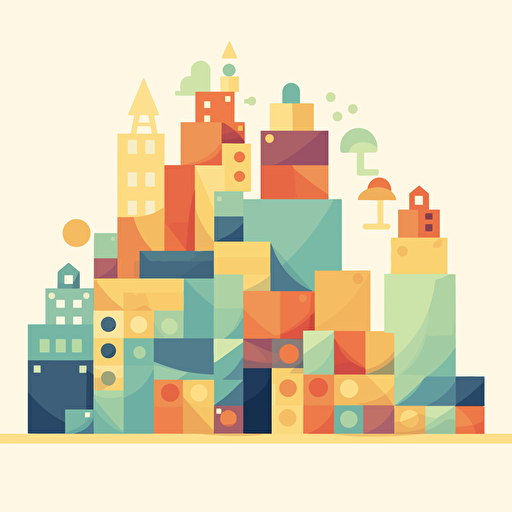 Flat design vector illustration of building blocks, flat colors, simple abstract shapes, clean