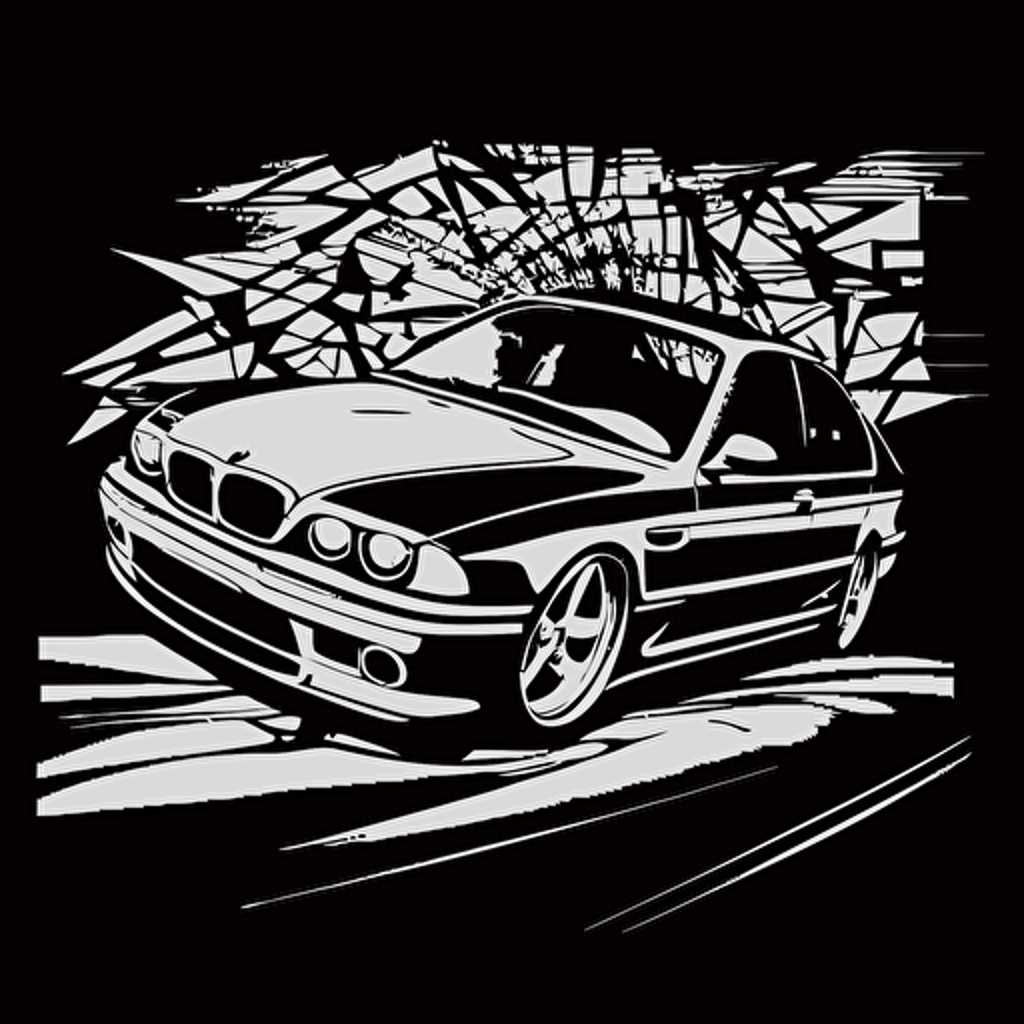 bmw e39 in art brut style, white and black, vector