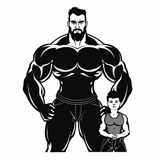 a simple vector logo of a dad with a dad bod posing as a bodybuilder but out of shape, black only on white background c 100