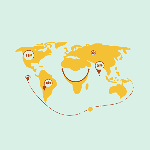 the world as a smiley face. Minimal detail, drawing, illustration, flat, vector, the smile is also the flight path of a plane.