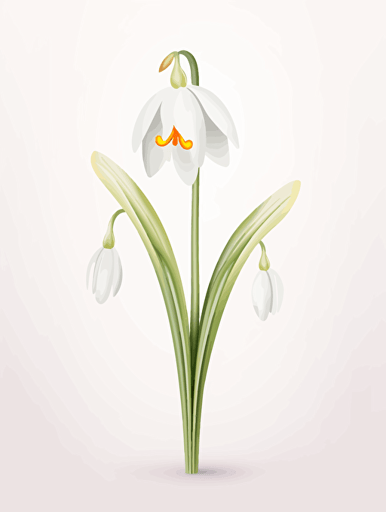 vector image of single snowdrop flower, soft pastel colors, white background