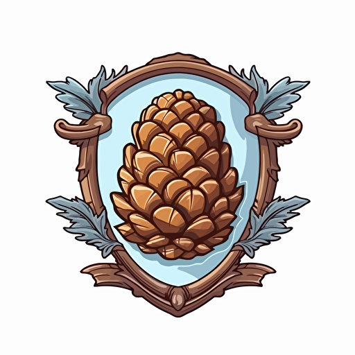 Vector cartoon wooden carved sign FRAME crest of a pine cone white background