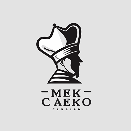 a minimal vector logo, chess king piece, chef hat, white background, black and white