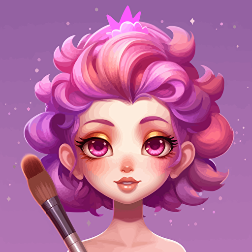 girl make up brush, big head brush, pink purple, golden body, illustration, vector art, 2d game art