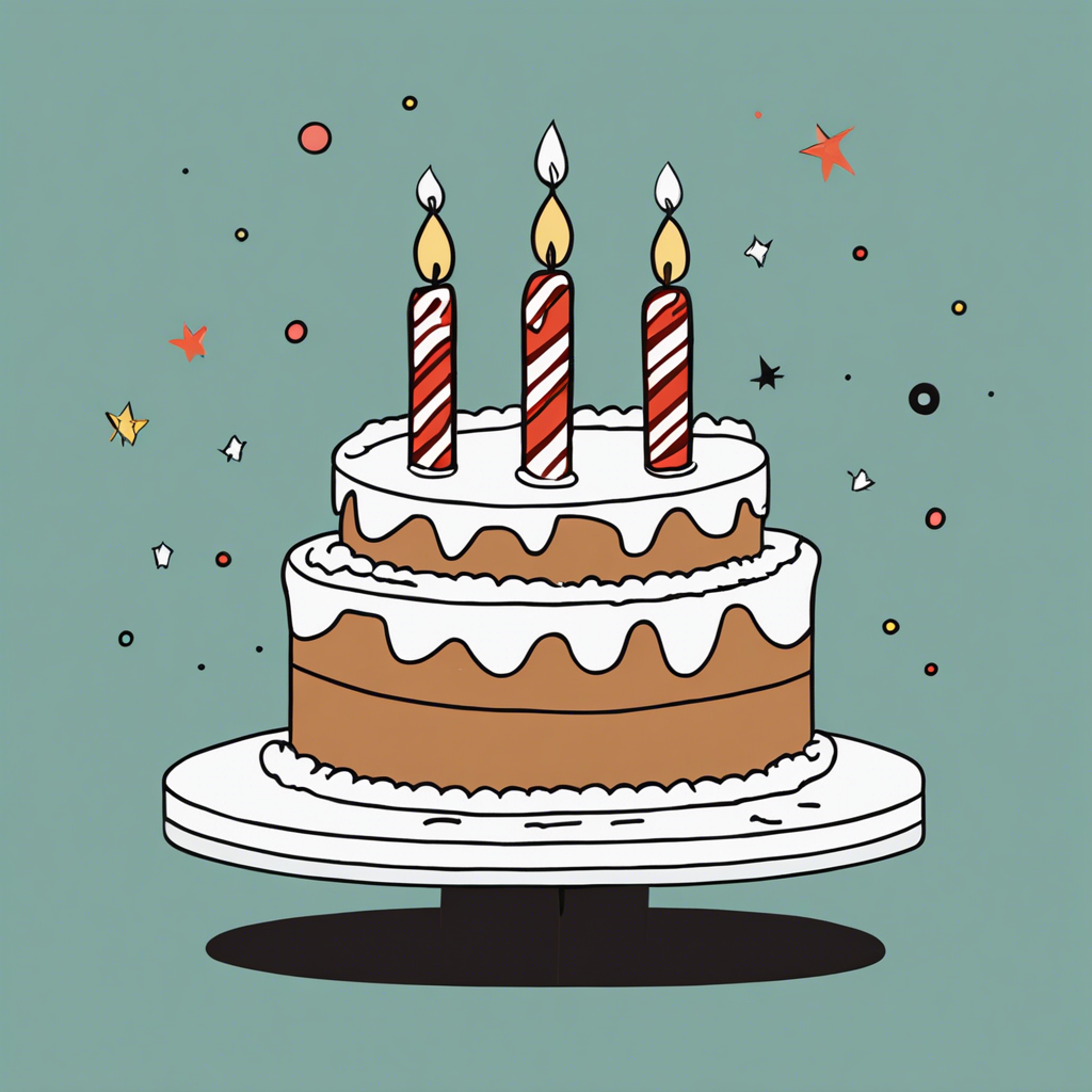 a birthday cake, illustration in the style of Matt Blease, illustration, flat, simple, vector