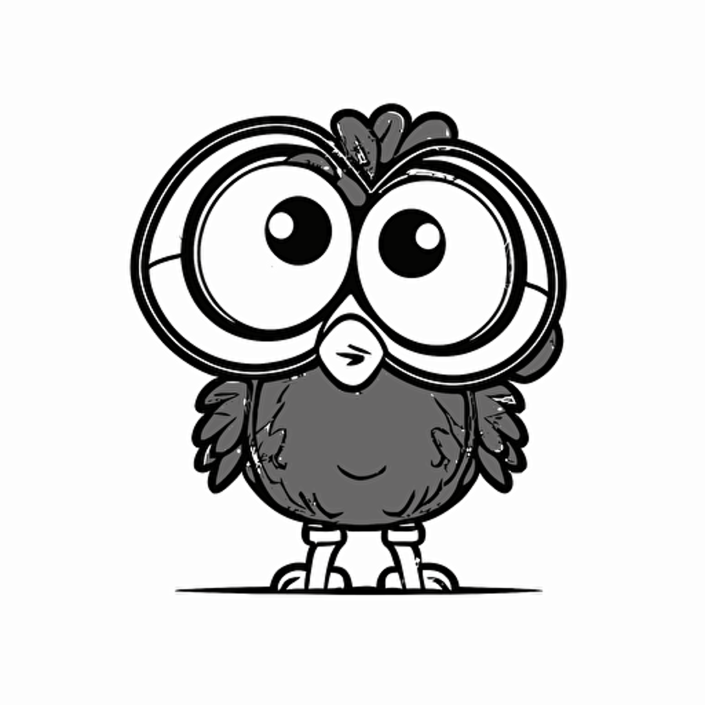 cute turkey in farm, big cute eyes, pixar style, simple outline and shapes, coloring page black and white comic book flat vector, white background