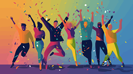 vector art programmers celebrating , colorful , cheerful , happy ,