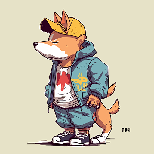 /Shiba Inu chav outfit, color palette, akira toriyama, dragon ball, chav outfit, side profile shot, cartoon 2d, cartoon anime, colors, surreal, Vector illustration, white background